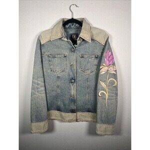 Women's Denim Jackets Small w/ Painted Sleeve #9